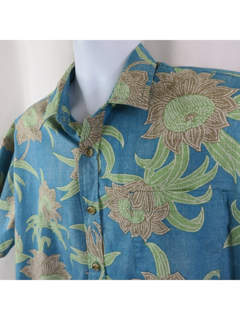 Cooke Street Hawaiian Aloha Shirt Men L Blue Floral Reverse Print 100% Cotton
